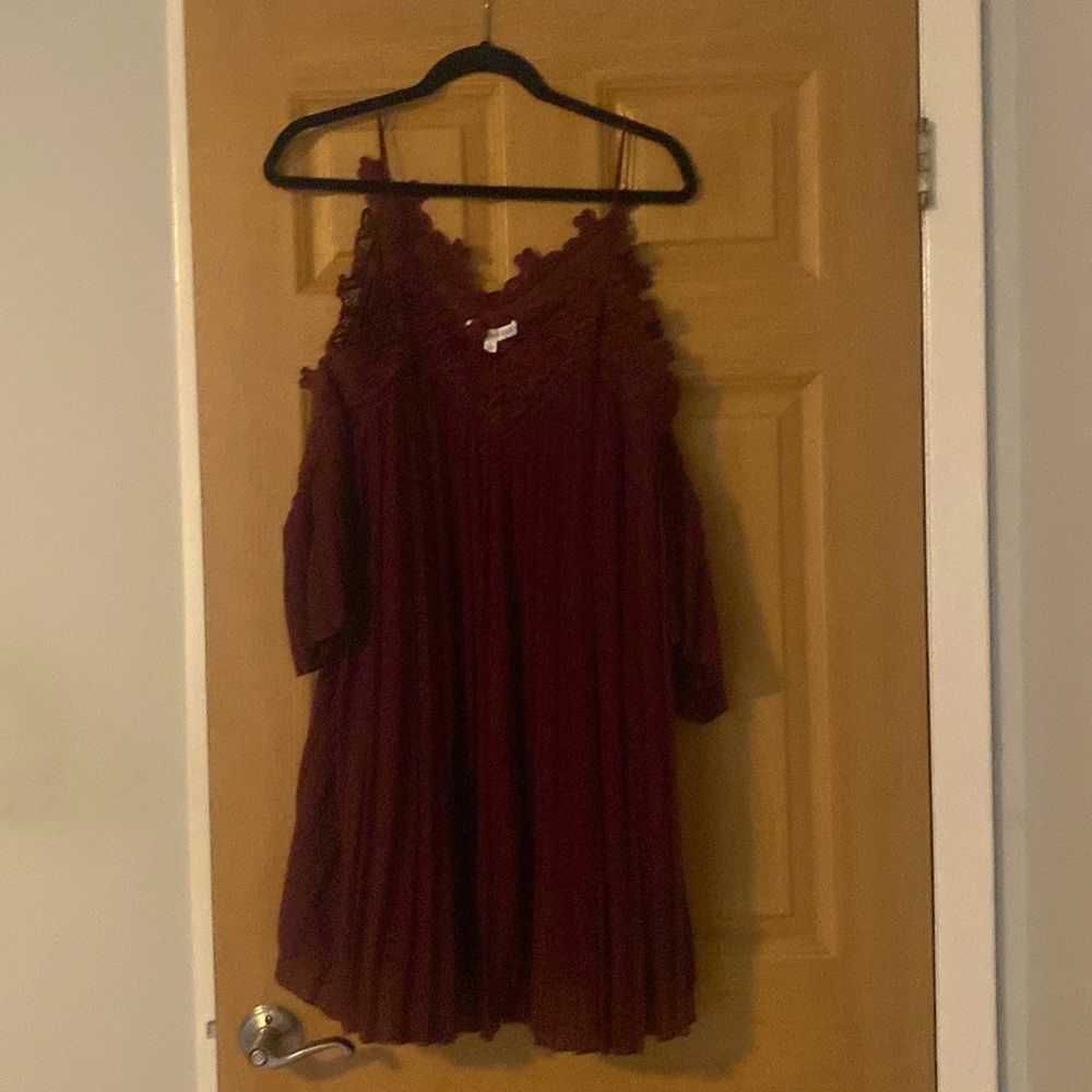 NWT After market burgundy dress off the shoulder